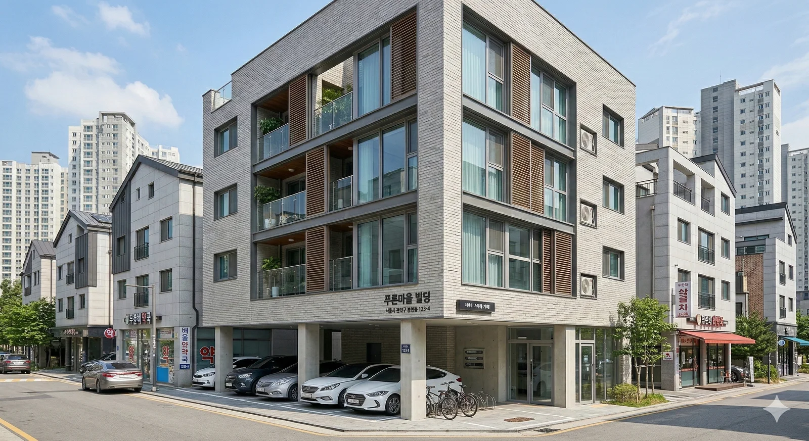골목길에 자리한 다세대주택 건물 외관으로 임대관리 서비스 적용 대상 주거 유형